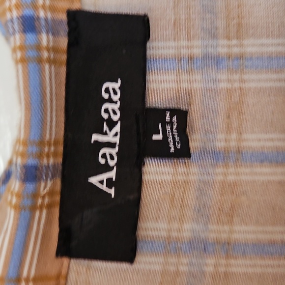 Aakaa Shirt Dress, Button Up, Brown & Blue, Plaid, Sz L, V Neck, Lightweight - Picture 7 of 9